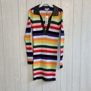 Steve Madden Stripe Knit V-Neck Sweater Dress Size Small NWT